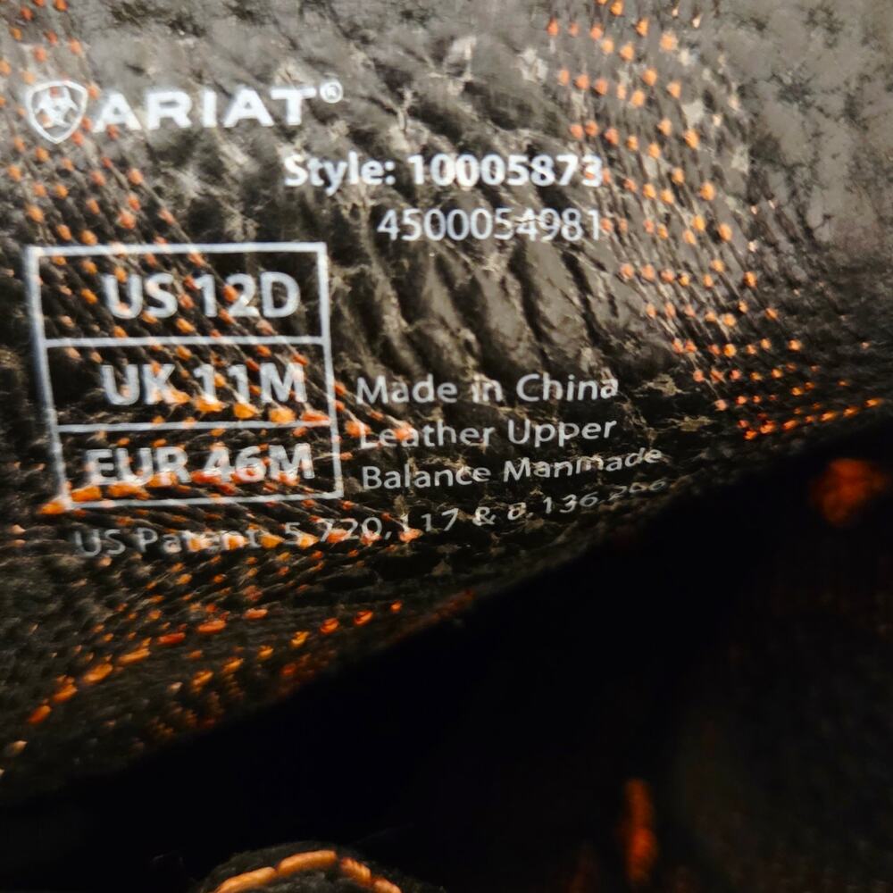 Ariat Tombstone Black Leather Square Toe Western Cowboy Boots Mens Size 12D - Picture 6 of 8